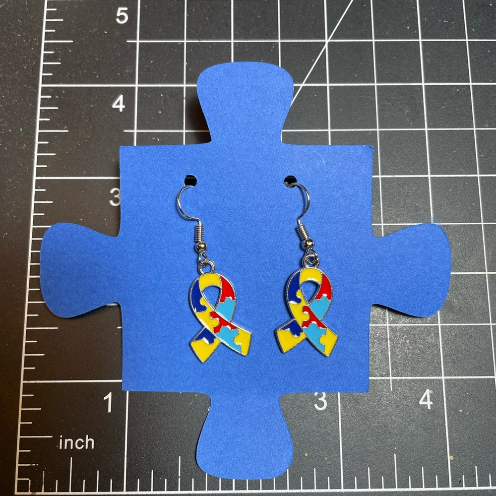 Autism awareness ribbon earrings - handmade.